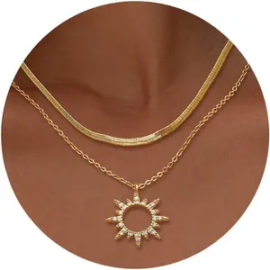 Tewiky Layered Necklaces For Women Trendy Dainty CZ Pendant Herringbone Necklace Paperclip Box Chains Snake Chain Choker Necklace Jewelry Gift christmas 2024 ornament For Fashion For Valentine's Day