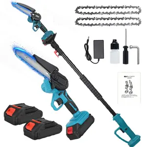 2-IN-1 Cordless Pole Saw 6 Inch, Brushless Mini Chainsaw with Extension Pole, 21V Electric Pole Chainsaw with 2Pcs 3.0A Battery, 38FT/S Speed, 13.7FT Max Reach & Multi-Angle for Tree Branches Trimming