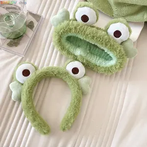 Women's Cute Cartoon Frog Plush Headband - Soft, Comfortable, Adjustable Hair Hoop with Funny Sad Eye Design for Face Washing, Skincare, Daily Indoor Use