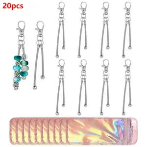 20 Pack(10 keychains+ 10 resealable bags)Silvery Beadable Keychains |   3mm Large Hole Bead Keychain Blank Metal Beaded for Pendant Making Kit, Zinc Alloy, Brand: LINNO