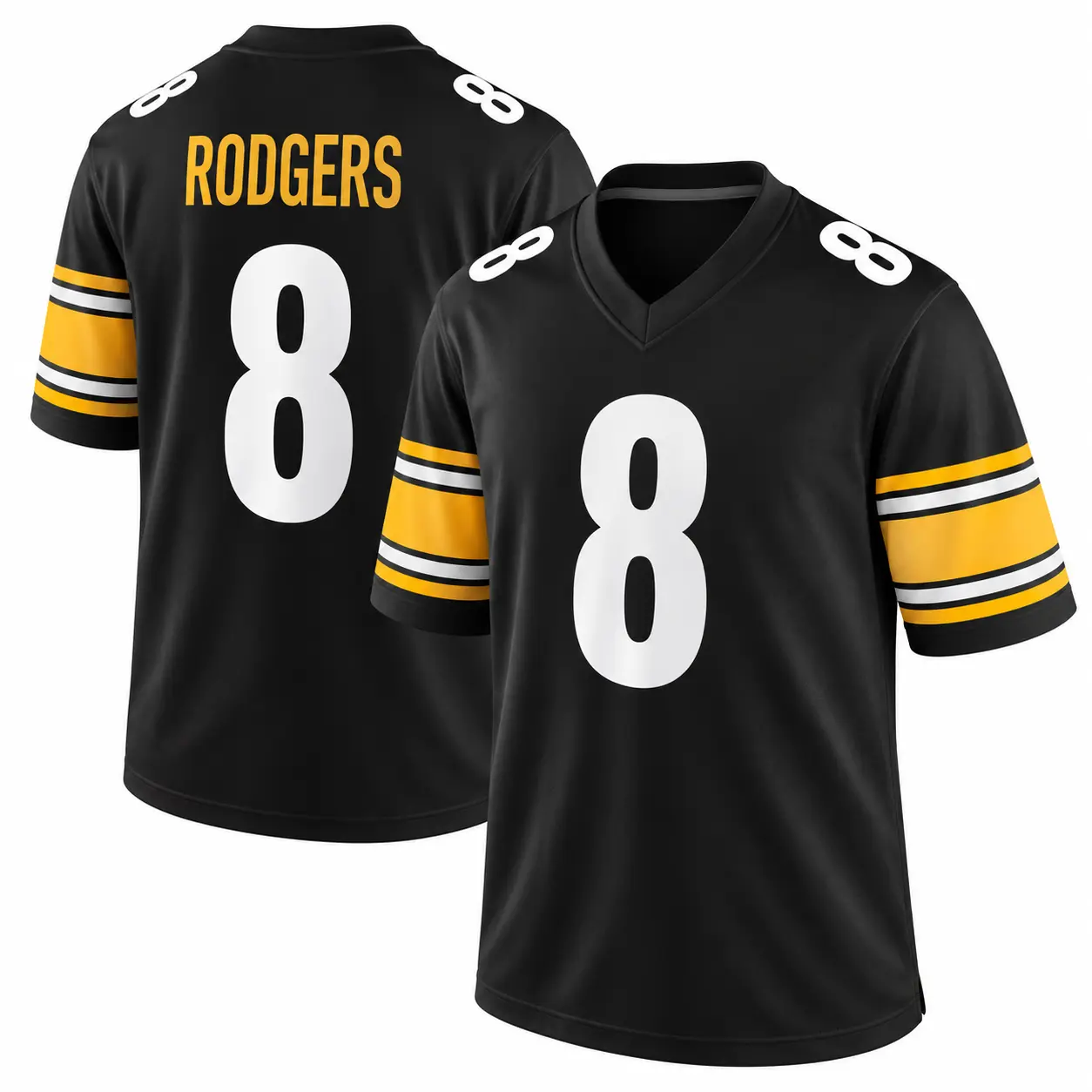Rodgers 8 Football Jersey, Vintage Black and Yellow Game Day Inspired Athletic Shirt, Classic Number Print Sports Fan Apparel, Comfortable Unisex Casual Wear, Football Sunday Outfit and Gift for Him
