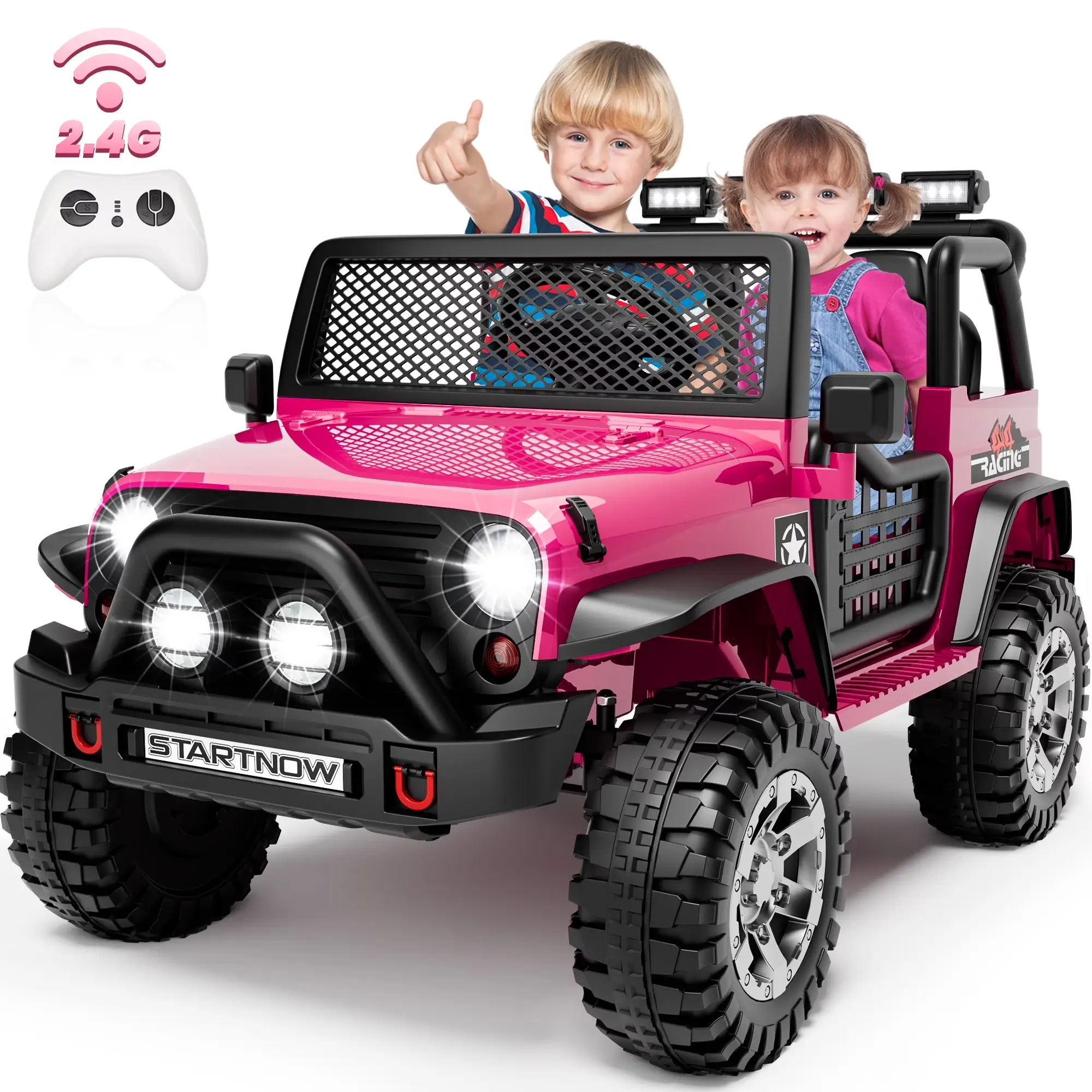 JOYRACER 24V 2 Seater Kids Ride on Truck with Remote Control, 4×200W Motor, Electric Battery Powered Toys Car w/ 4 Wheels Spring Suspension, 3 Speeds, LED Lights, Bluetooth Music, Perfect Gift for Boys and Girls Aged 3-8