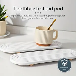 2PCS Diatomaceous Earth Sink Organizer Tray – Absorbent Stone Kitchen & Bathroom Countertop Bracket, Striped Design, 12x4 Inch, Quick Drying Toothbrush Holder Pad