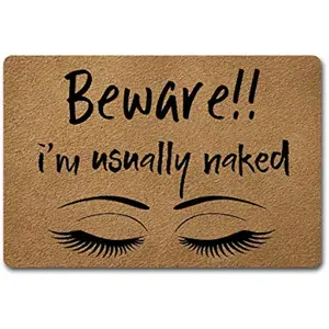 Welcome Funny Door Mat Personalized Doormat with Anti-Slip Rubber Back Prank Gift Home Decor Area Rugs for The Entrance Way Indoor Mats (Beware I'm Usually Naked)