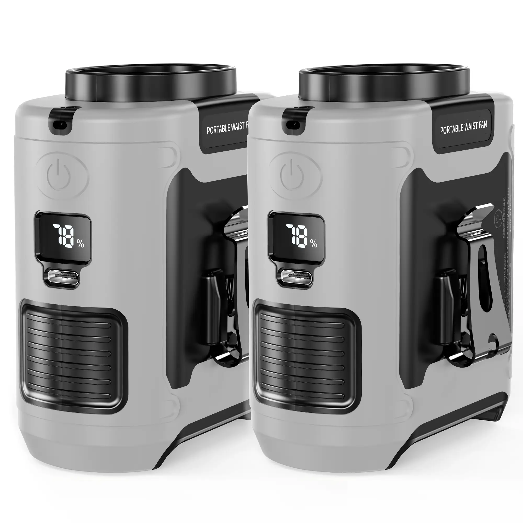 2 Pack Outdoor Waist Clip Fan, 5 Wind Speeds Wearable Body Cooling Fan with LED Light & Power Bank, 10000mAh Rechargeable Belt Fan, Hands-free Neck Fa