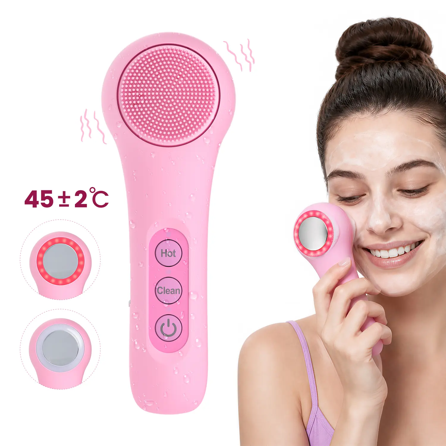 Red light facial cleansing brush, with heating vibration for deep cleaning, electric facial cleanser for thorough cleaning, gentle exfoliation, home care, an ideal choice for gifting