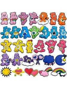 31 Piece Rainbow Bear Series Shoe Charms Cartoon Shoes Accessories Decoration Buckle for Clog Sandal Wristband