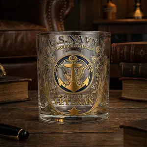 Design Navy/Air Force Whiskey Glass – 10oz Custom USN Veteran Tribute Glass, Perfect Gift for Navy Veterans Day, Active Duty Personnel & Military Retirement Celebrations