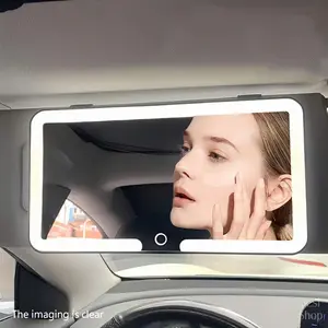 Car Sun Visor Vanity Mirror with Lights, Rechargeable Car Makeup Mirror Accessories, Birthday Gifts for Women Girl, 3 Light Modes, Dimmable Touch Led Screen, Universal for Car Truck