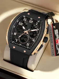Sanda Brand Sporty Watch, Multifunctional Student Watch, Night Glow Electronic, Analog-Digital Display, Abs Material, All Seasons, Luminous Analog Watch