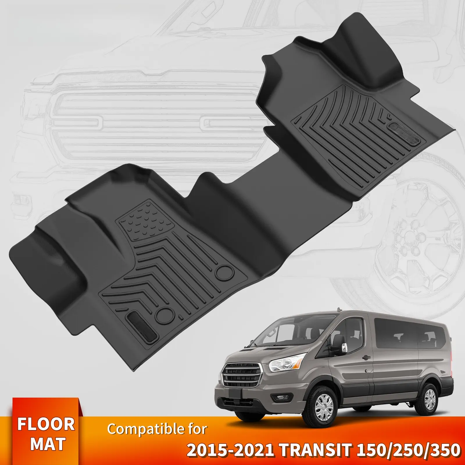 Floor Mat 1st Row Liner for 2015-2021 Ford Transit 150/250/350 TPE All Weather