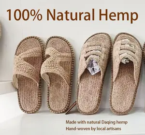 Handmade Natural Hemp Indoor Slippers, Breathable Home Shoes