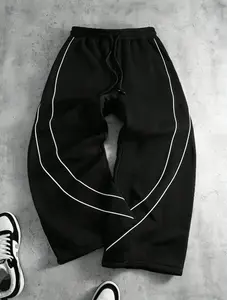Unisex American street Y2K casual athletic pants; casual loose-fit drawstring pants; casual wide-leg striped dress pants; men’s loose wide-leg curved striped joggers with contrast piping—highly versatile, comfortable athletic pants suitable for various oc