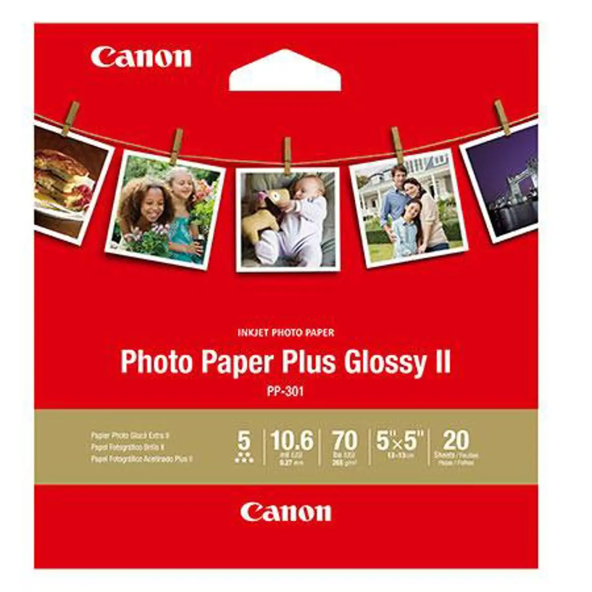Canon Photo Paper Plus II Glossy Surface Gloss Inkjet Photo Paper, 10.6 mil, 264gsm, 5x5" Sheets, 20 Sheets