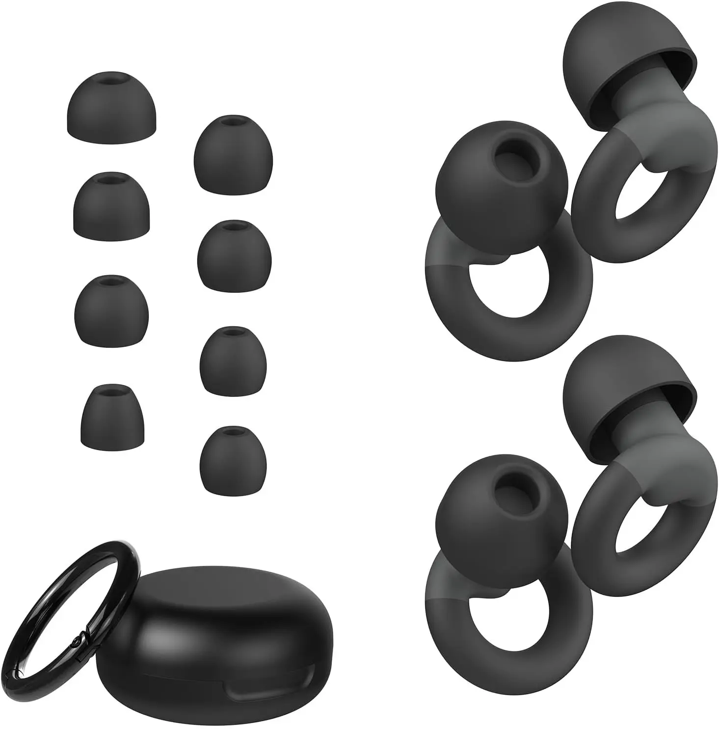 Ear Plugs for Sleeping, 2 Pairs of Reusable Earplugs for Noise Reduction 25dB-30dB with 8 Ear Tips, Soft Hearing Protection Ear Plugs for Concert,Noise Sensitivity, Study & Work, Black