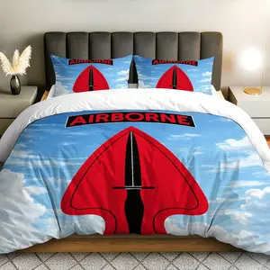3PCS Duvet Cover Set, 1 Duvet+2 Pillowcases(Without filler), Airborne Military Parachute Sky Red theme, Veterans Day bedding set, Army Soldier Design Suitable for decoration bedroom dormitory guest room studio.