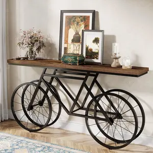 LITTLE TREE 70.9-Inch Extra Long Console Table, Narrow Sofa Table with Bicycle Metal Base, Modern Industrial Entryway Table Behind Couch Table for Living Room, Hallway, Entrance, Foyer