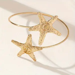 1 Pc Exquisite Elegant Minimalist Golden Swirl Starfish Design Upper Arm Cuff Jewelry for Summer Style, Fashionable Statement Accessory for Women, Dainty and Delicate, Perfect for Beach Vacation, Outdoor Activities, and Everyday Wear