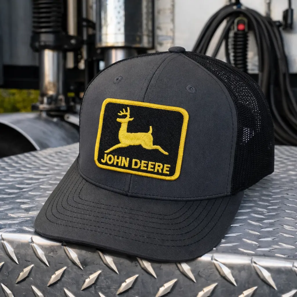 John Deere Embroidered Trucker Hat, Black Mesh Snapback Cap, Farm Equipment Hat, Farmer Gift, Vintage Agriculture Workwear Cap