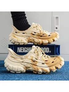 Trendy Tie-Dye Thick-Sole Casual Walking Shoes | 5.0cm Cloud Cushion Lace-Up Outdoor Clogs