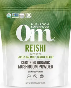 Om Mushroom Superfood Reishi Organic Mushroom Powder, 100 Servings, Organic Adaptogen Powder for Stress Relief and Immune Health