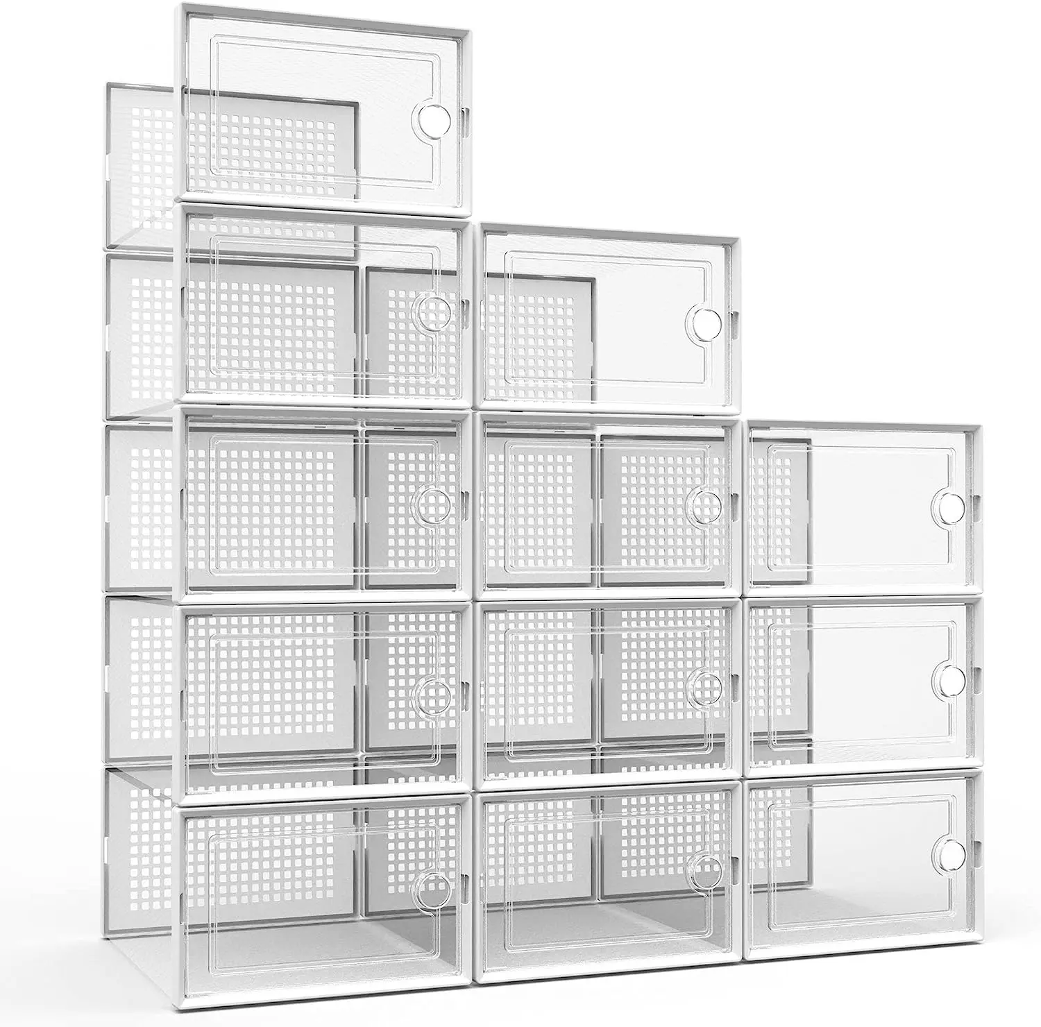 MEENI X-Large Shoe Storage Boxes Organizers for Closet 12 Pack, Fit Size 11,Clear Plastic Stackable Sneaker Containers for Entryway, Space Saving Shoe Rack Holder,Substitute for Drawer Organize Unit