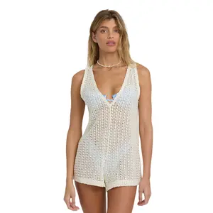 Billabong Steller Time Romper,  Women's Overalls Set, Breezy Beach Cover-Up with Double V Neck & Metal Plate, Summer Vacation Outfit