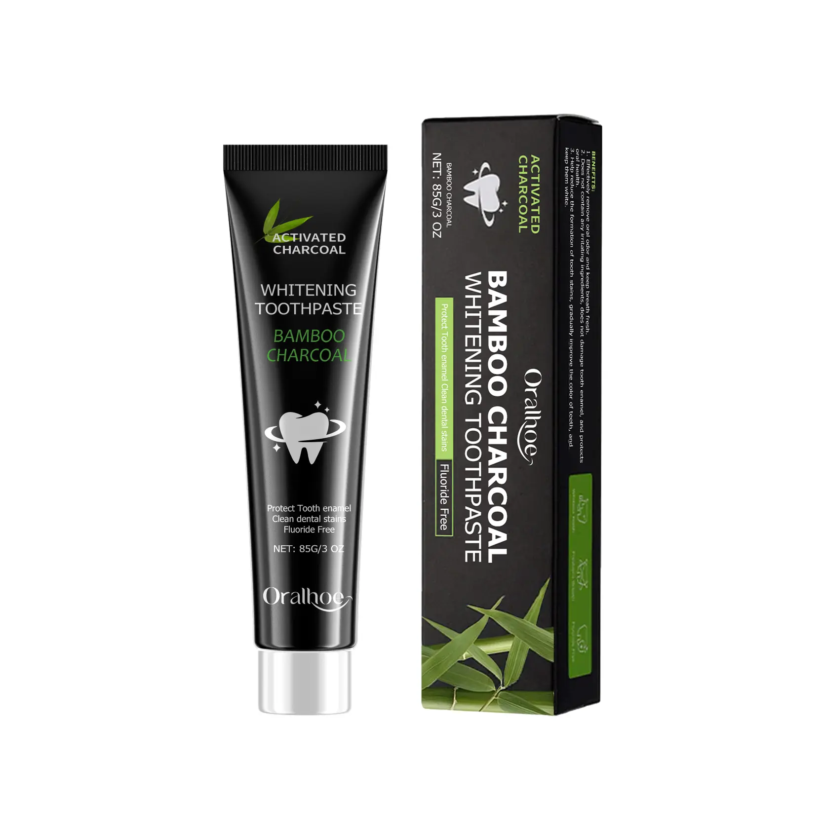 Oralhoe Bamboo Charcoal Toothpaste Freshen Breath, Brightening Teeth And Improving Yellow Tooth Stain Removal Toothpaste Yellow Tartar Menthol Peppermint flouride  free sp6  toothpaste Whitening healthy toothpaste
