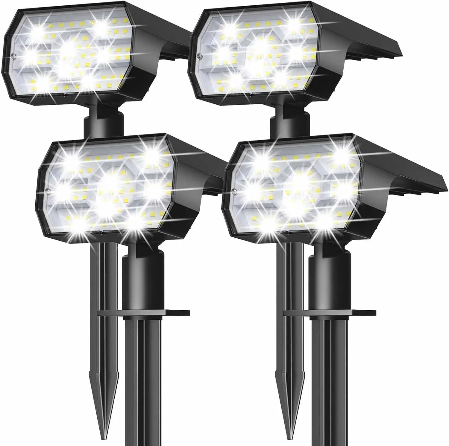 NYMPHY 4-Pack IP68 Waterproof Solar Outdoor Spot Lights, 56 LED 3 Lighting Modes Cool White Solar-Powered Lights for Garden Landscape