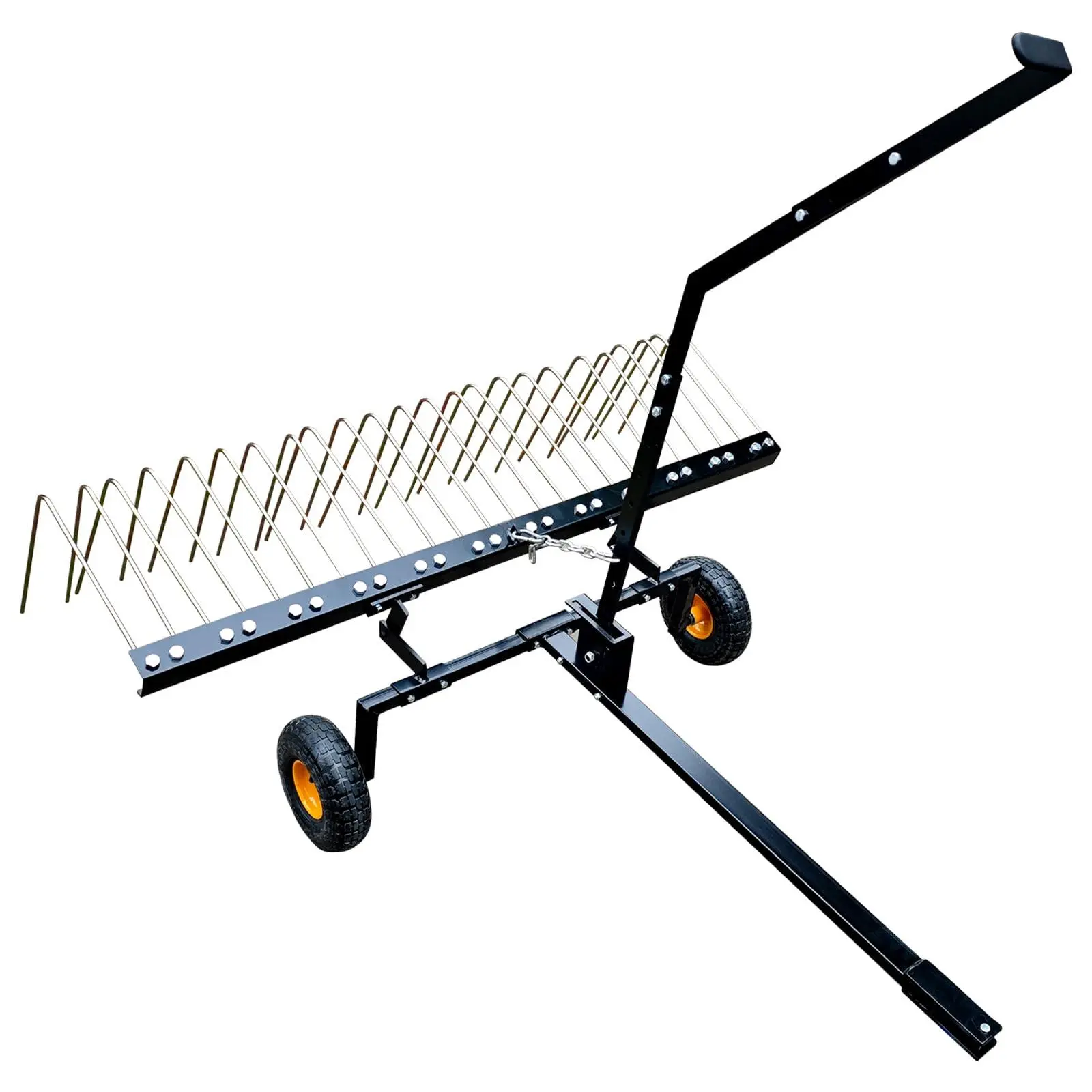 GARVEE 60" Tow Behind Dethatcher for Lawn Tractors & ATVs, 24 Heavy-Duty Steel Tines, Adjustable Lift Handle, Tow Behind Pine Straw Rake