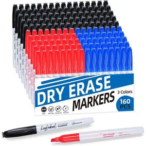 Dry Erase Markers Bulk 160 Pack 3 Assorted Colors, Chisel Tip Whiteboard Markers for  School and Office,Pens of 80 Black 40 Red and 40 Blue.