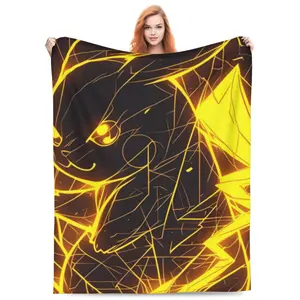 Pikachu Blanket Soft Cozy Flannel Throw Couch Blanket Travel Blanket Warm Bedding for Anime Fans, Teens, Adults, Bedroom, Dorm, Living Room