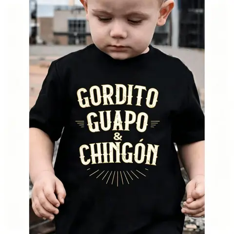 "Chubby Cheeks, Handsome and Awesome" Kids Tee. Cute Mexican style, soft cotton, casual wear for toddlers. Adorable slogan, great gift for birthdays & holidays.