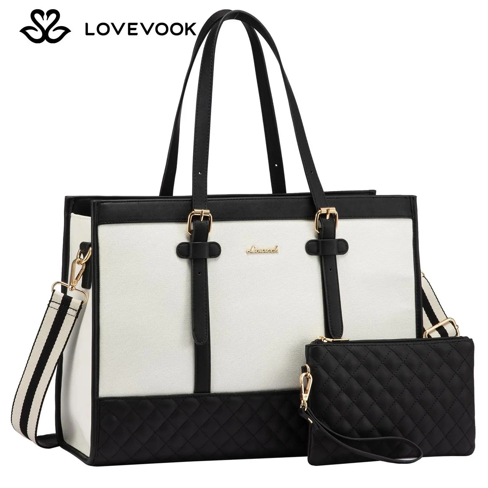 LOVEVOOK September Limited-Time Promotional Discounts Laptop Tote Bag with Clutch Purse, Canvas Computer Bag Office Briefcase, Casual Handbag for Travel, Crossbody for College, Teacher, School