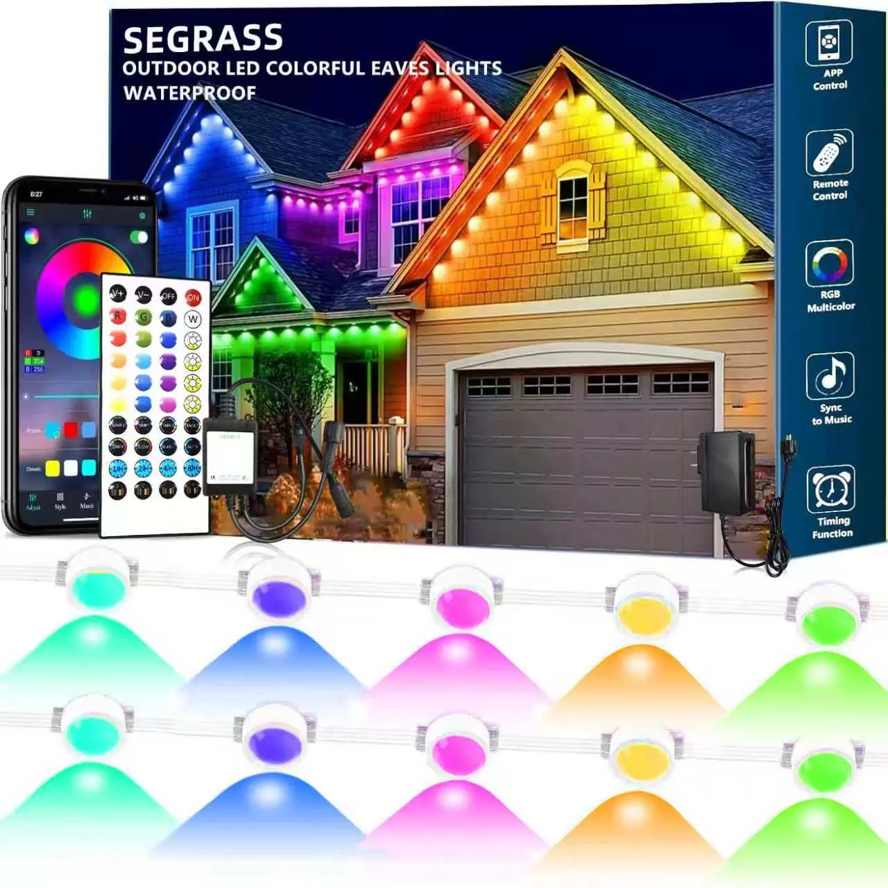 SEGRASS Permanent Outdoor RGB LED Strip Lights - IP67 Waterproof Smart Eaves Lights with App/Remote Control, Music Sync, DIY Scenes, Hex Cap Screws, Ideal for Christmas, Party Decor summerwins,dorm essentials,home decor,home essentials,camping essentials