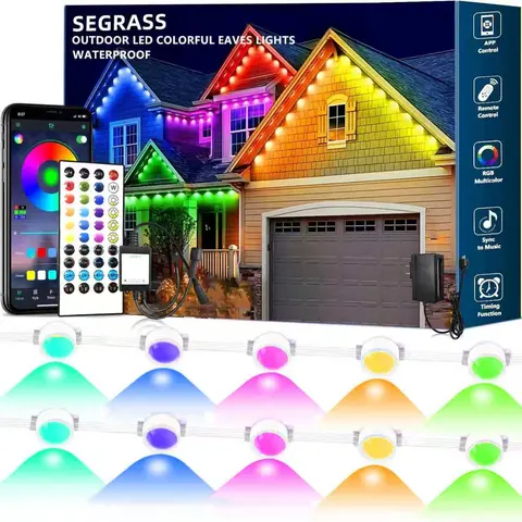 SEGRASS Permanent Outdoor RGB LED Strip Lights - IP67 Waterproof Smart Eaves Lights with App/Remote Control, Music Sync, DIY Scenes, Hex Cap Screws, Ideal for Christmas, Party Decor summerwins,dorm essentials,home decor,home essentials,camping essentials