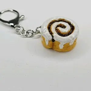 Traditional Cinnamon Roll Keychain Made of Polymer Clay Unique Design with Chain Attachment