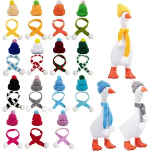 30 Pcs Desk Goose Outfits 7inch Mini Knitting Hats & Scarves Mini Goose Outfits Clothes Costume Adjustable Knit Hat