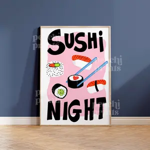 Room Decor, Kitchen Print Sushi Night Wall Art Japanese Cuisine Asian Food Poster Sushi Lover Gift 8x10 A5 A4 A3 50x70cm