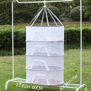 1-4 Layer Foldable Clothes Drying Rack with Zipper - Non-Toxic Polyester Mesh for Fish, Shrimp, Fruits, Vegetables And Herbs - Space-Saving Wall-Mounted Design, Suitable for Drying Food And Fruits, Black And White Styles, Drying Racks