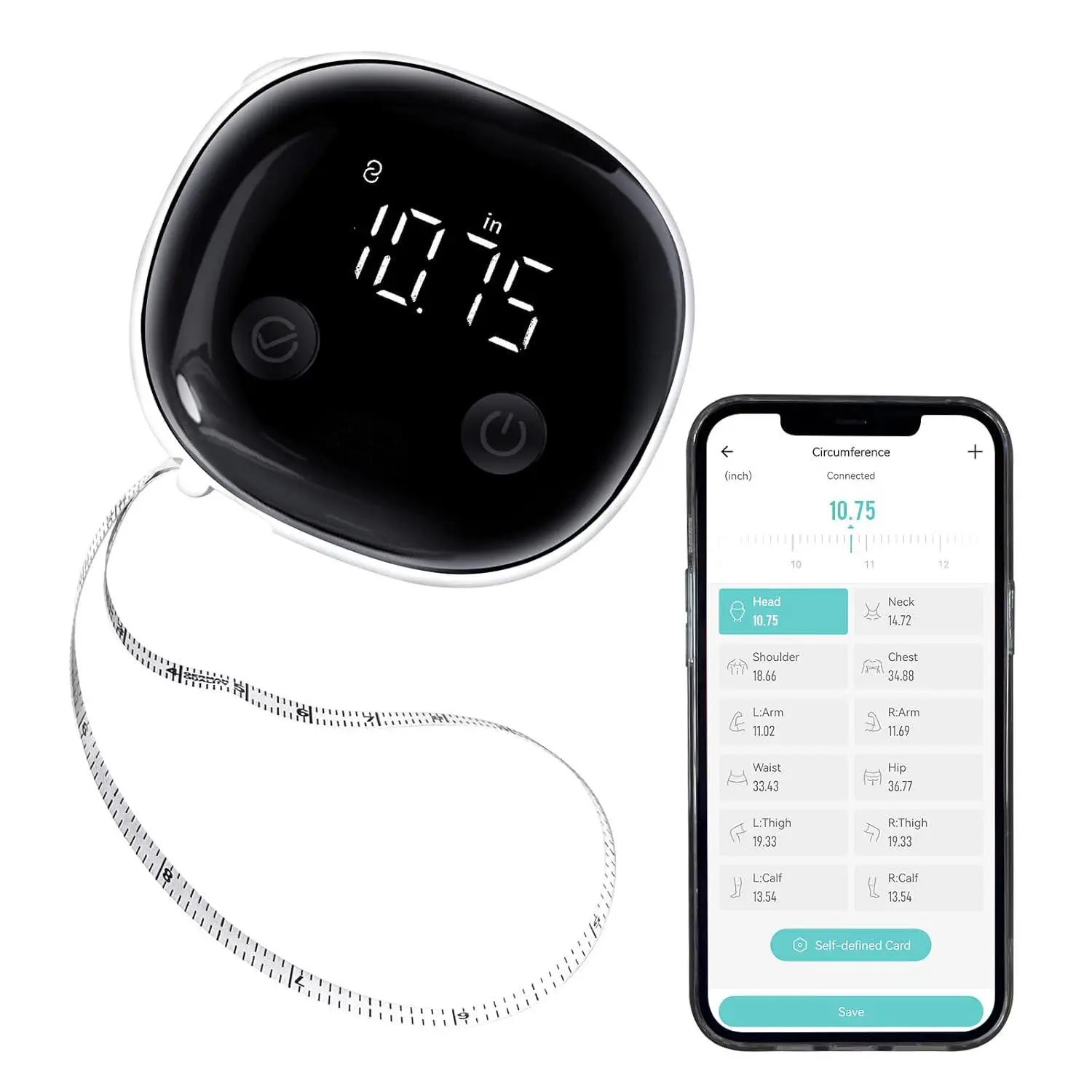 Smart Body Tape Measure, FSA HSA Eligible Approved Measuring Tape for Body Measurements Device, Retractable Bluetooth-compatible Monitoring Body Fat B