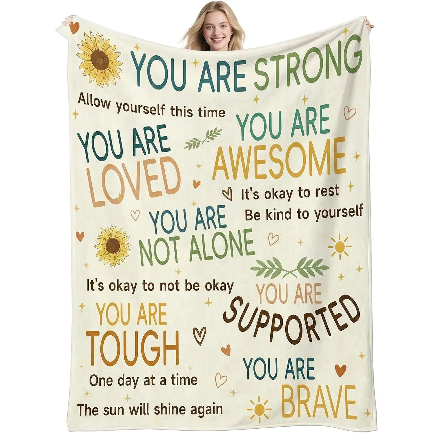 Get Well Soon Gifts for Women Mom After Surgery, Hug Healing Blanket Cancer Care Warm Gift for Patient, Inspirational Encouragement Comfort Thinking of You Present for Friend Men (Yellow, 60’’x50’’)