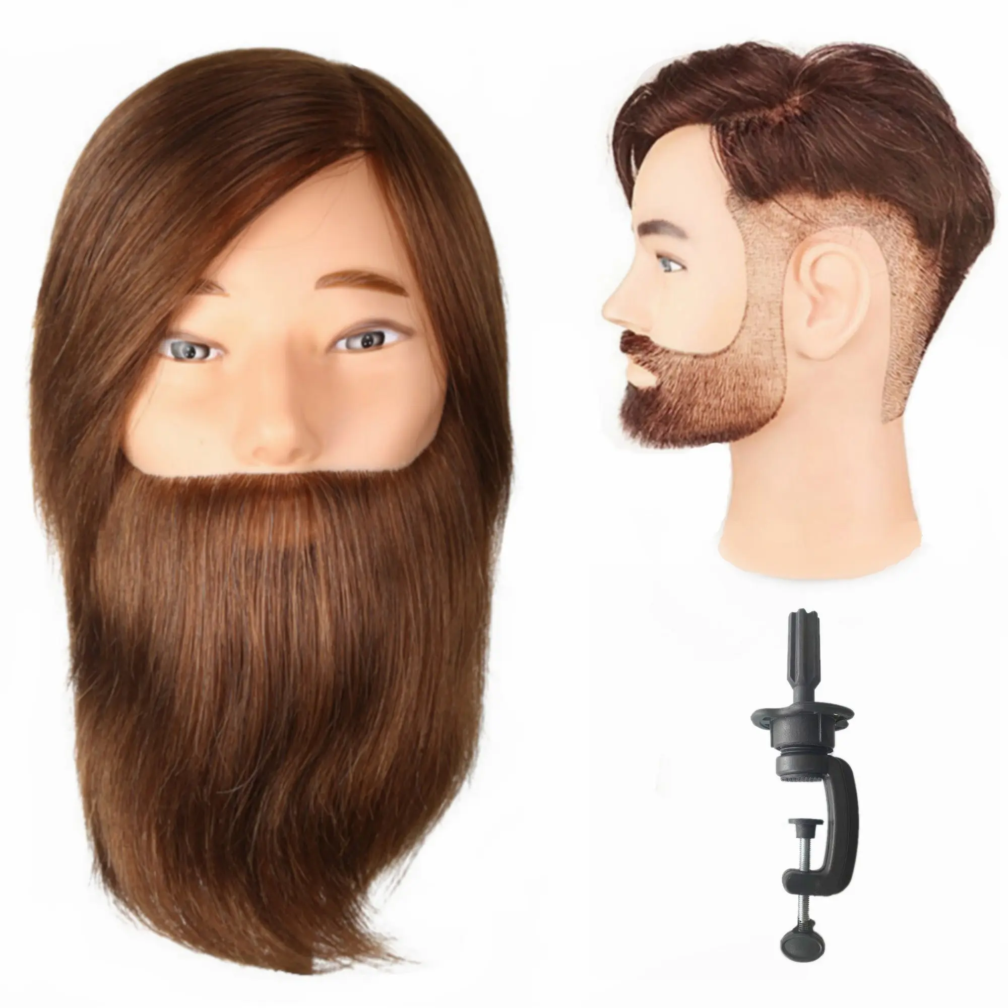 Male Mannequin Head with Human Hair, 8-Inch Straight Beard Manikin for Men, Cosmetology Practice Cutting & Styling, Cutting Techniques, Includes Stand