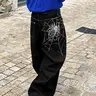 Spider Web Embroidery Jeans, Men's Loose Fit Y2K Design Denim Jeans, Casual Streetwear Fashion Clothing, Comfortable and Stylish