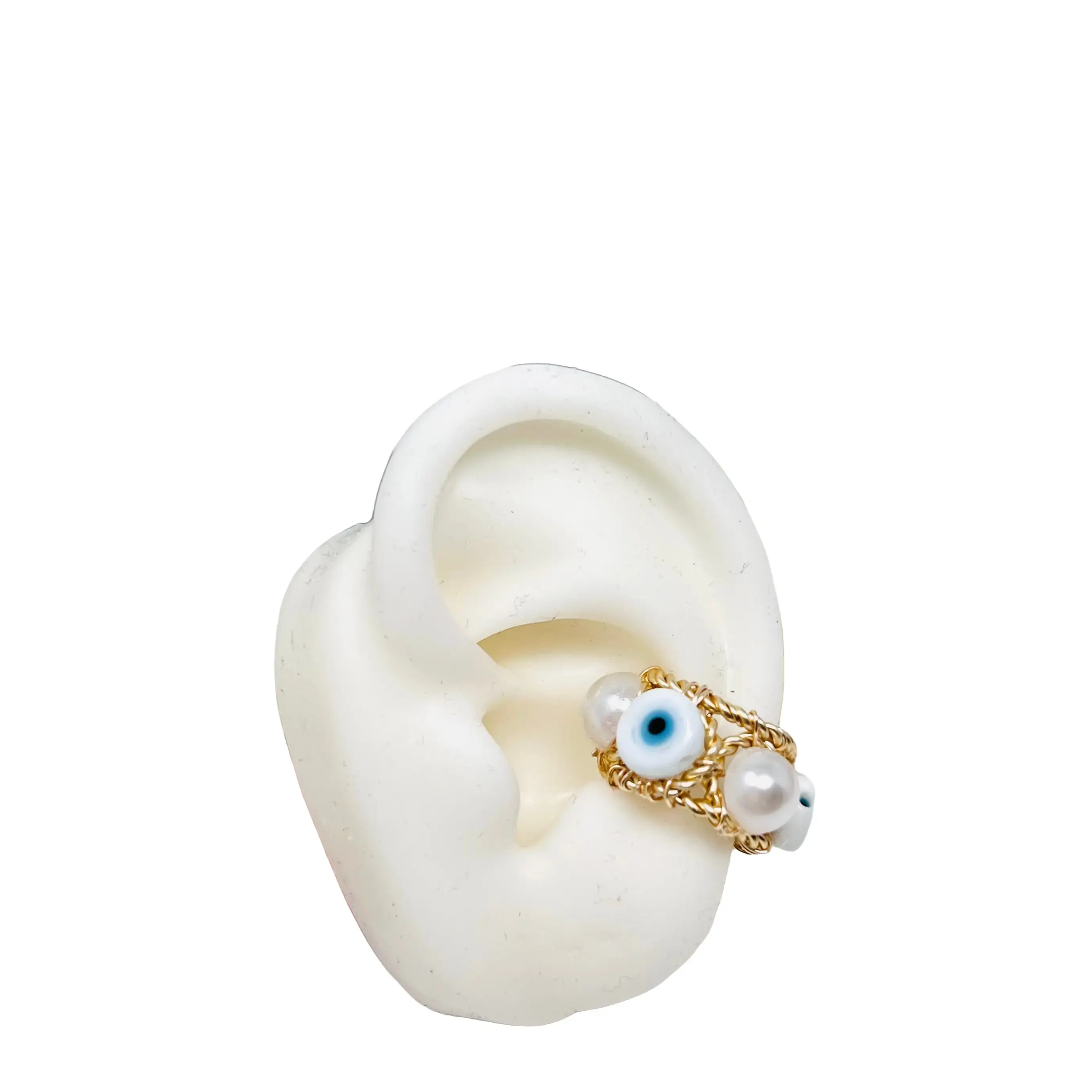 Gold ear cuffs, ear cuff no piercing, evil eye ear cuff earring, Thick ear cuff, handmade embroidery ear cuff, ear cuff lapis, Ring ear cuff
