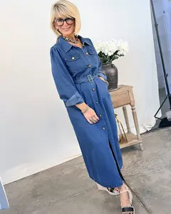 Uptown Girl Denim Midi Shirt Dress