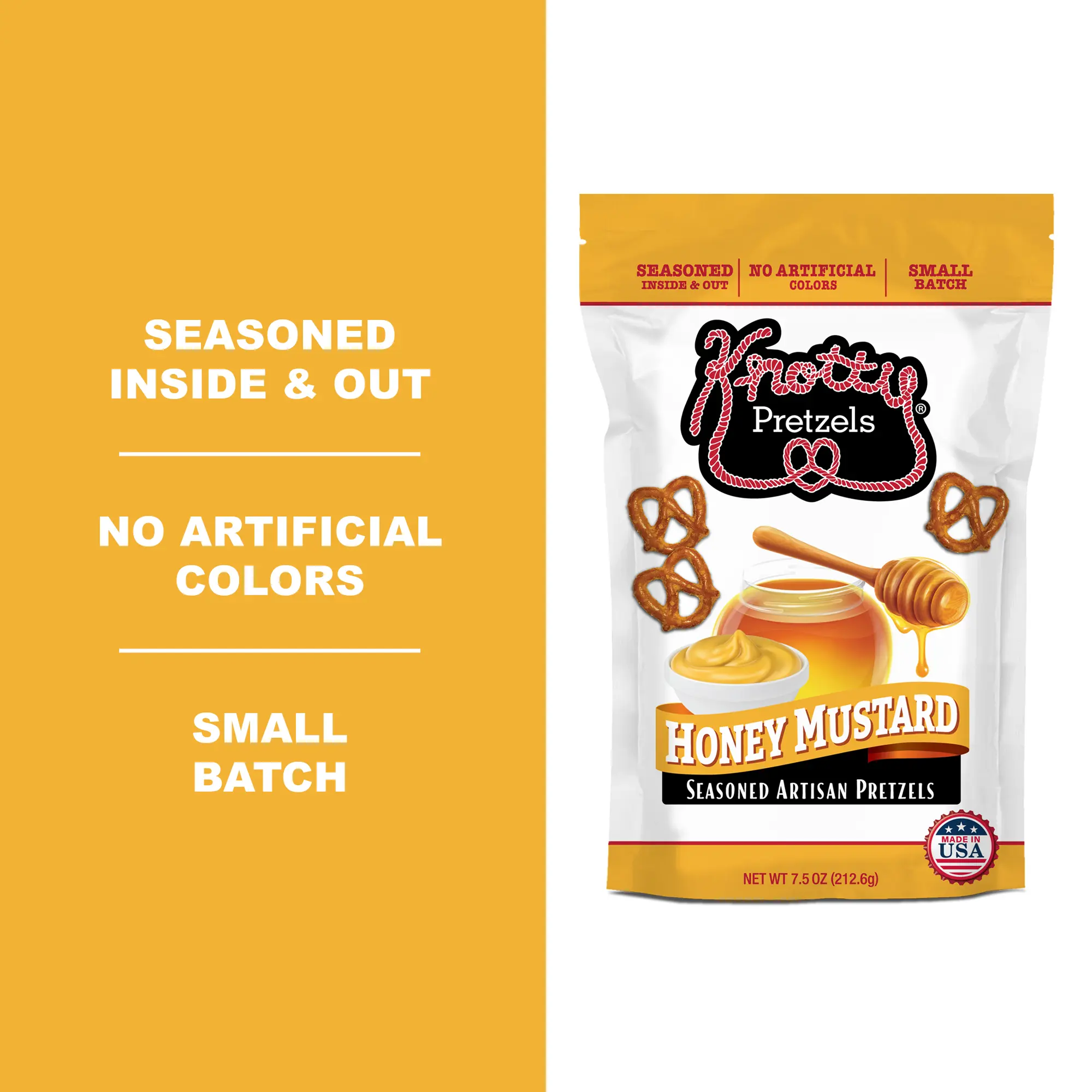 Honey Mustard Knotty Pretzels 1PK - The Official Pretzel of Beer | 7.5oz Bag | Addictively Crunchy & Flavorful | Made in USA