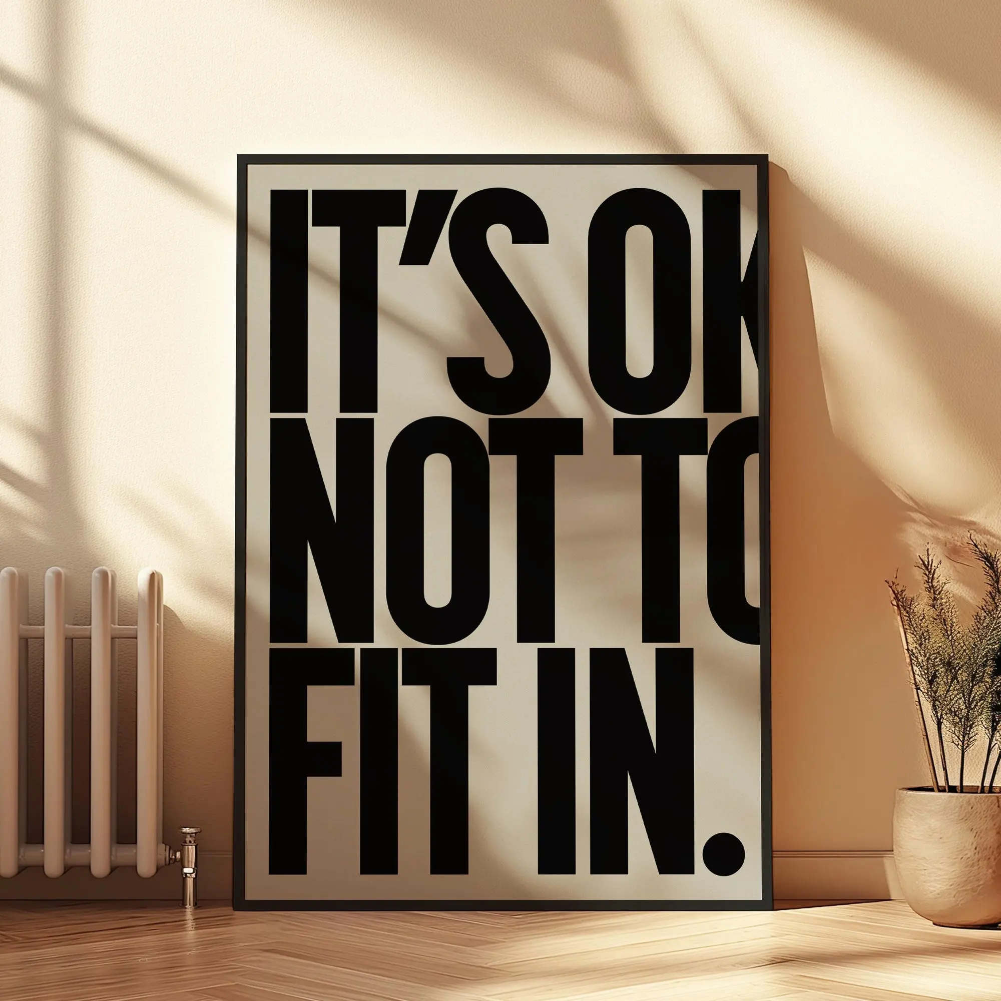FITTING IN - Modern Typography Poster, Inspirational Motivational Wall Art, Bold Minimalist Black Print, Unique Contemporary Digital Print