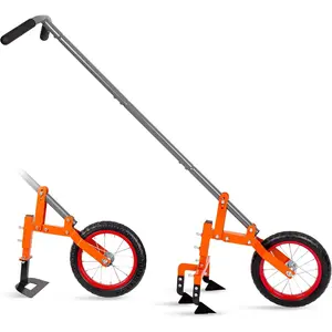 2-in-1 Manual Wheel Hoe Garden Cultivator, Push Plow with Adjustable Long Handle 51.9-64.9 in, Dual Tools for Soil Loosening & Weeding, Heavy Duty Steel Frame, Lawn & Garden Tiller