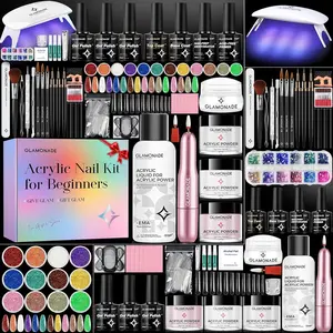 Acrylic Nail Kit for Beginners: Professional Nail Set with Drill Acrylic Powder Gel Polish Nail Stamp for Home Starter Practice & DIY Manicure